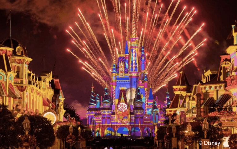 Fireworks behind Cinderella's Castle at the Walt Disney World Resort