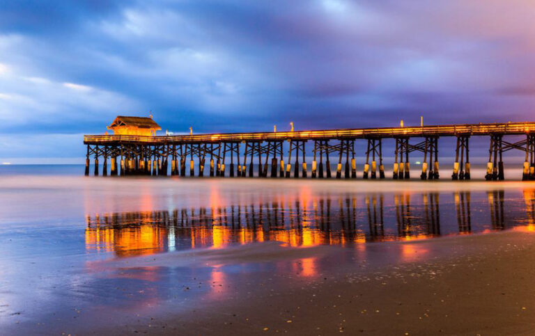 View of a pier at sunset