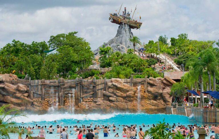 People in a wave pool at Typhoon Lagoon Water Park