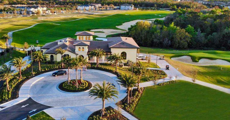 Aerial view of the Jack Nicklaus Clubhouse and golf course at the Bear's Den Resort Orlando
