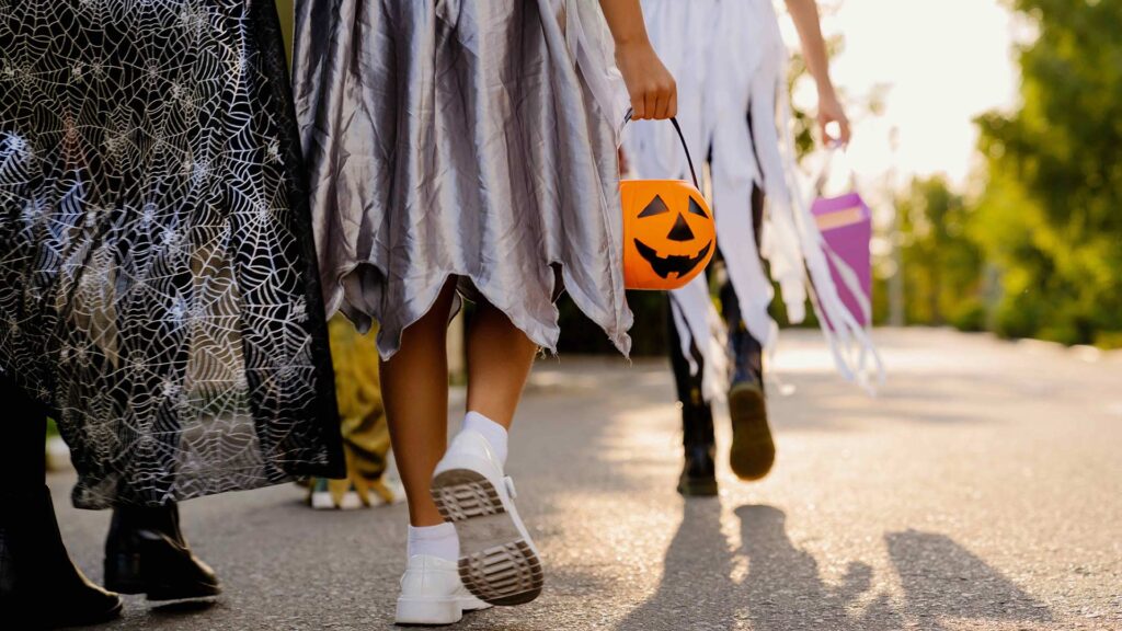 Group of kids trick-or-treating
